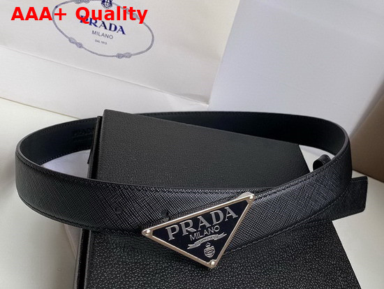 Prada Men Saffiano Leather Belt Metal Buckle with Enameled Metal Triangle Logo 2CM217 Replica