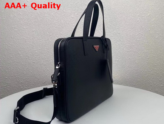 Prada Saffiano Leather Briefcase Black Red Replica