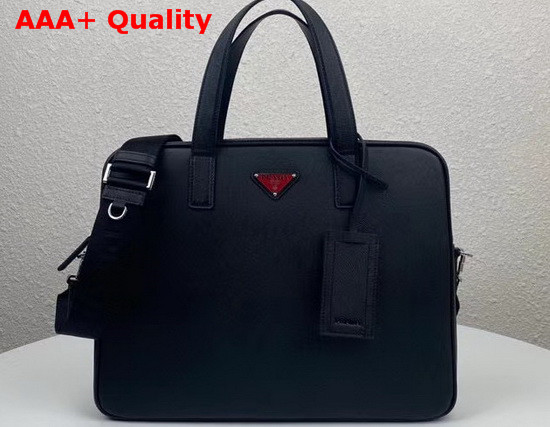 Prada Saffiano Leather Briefcase Black Red Replica