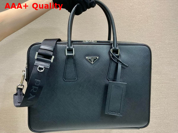 Prada Saffiano Leather Briefcase in Black 2VE022 Replica