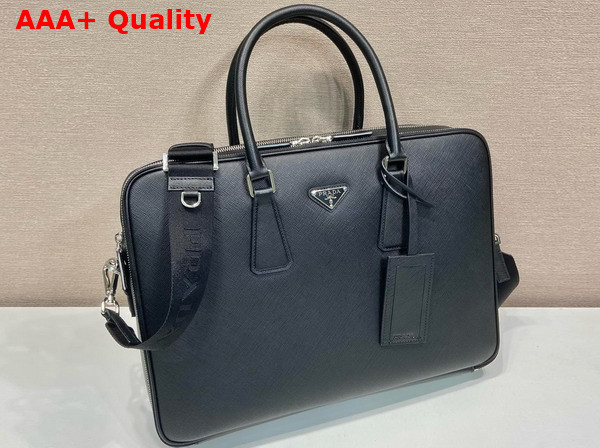 Prada Saffiano Leather Briefcase in Black 2VE022 Replica