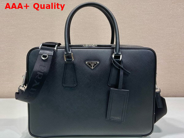 Prada Saffiano Leather Briefcase in Black 2VE022 Replica