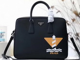 Prada Saffiano Leather Briefcase in Black Printed Saffiano Leather