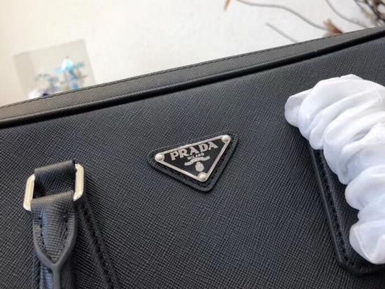 Prada Saffiano Leather Briefcase in Black Printed Saffiano Leather