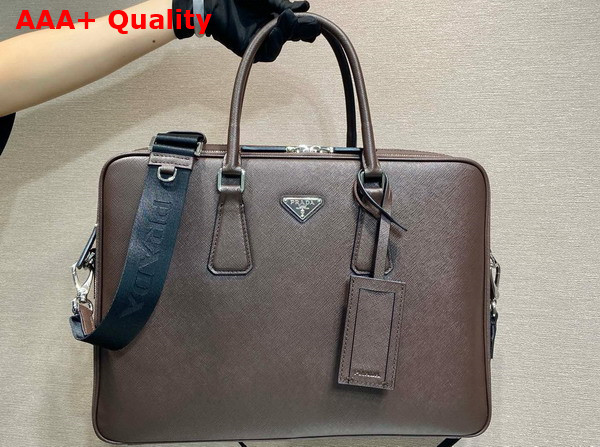 Prada Saffiano Leather Briefcase in Coffee 2VE022 Replica