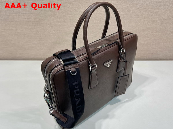 Prada Saffiano Leather Briefcase in Coffee 2VE022 Replica