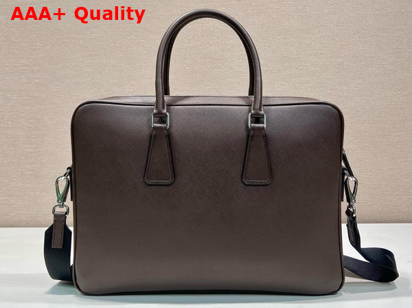 Prada Saffiano Leather Briefcase in Coffee 2VE022 Replica