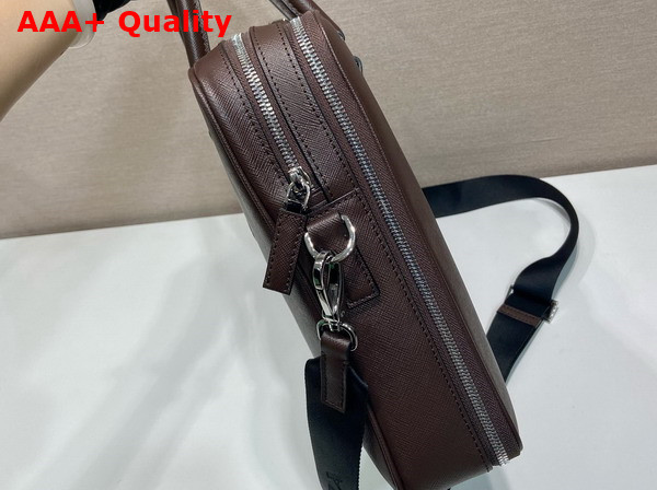 Prada Saffiano Leather Briefcase in Coffee 2VE022 Replica