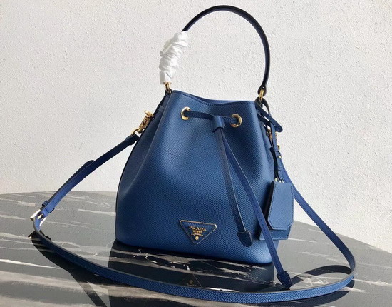 Prada Saffiano Leather Bucket Bag in Blue