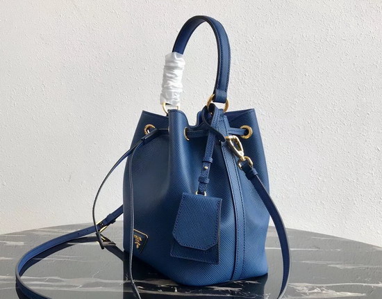 Prada Saffiano Leather Bucket Bag in Blue