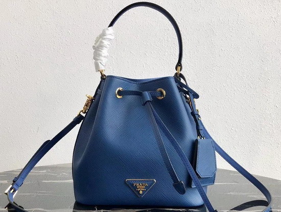 Prada Saffiano Leather Bucket Bag in Blue