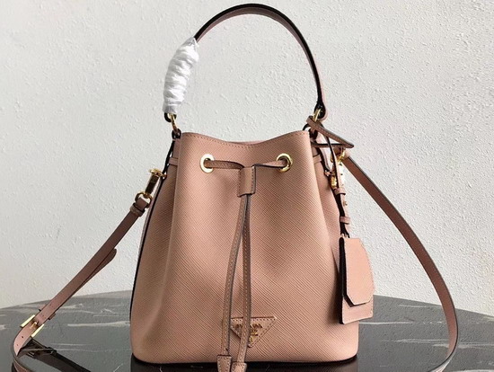 Prada Saffiano Leather Bucket Bag in Nude