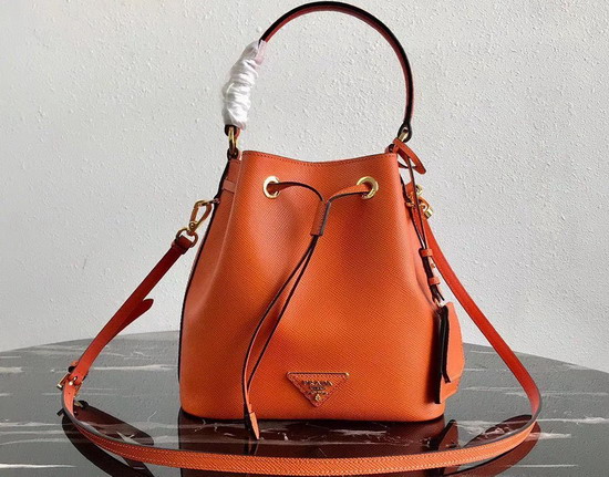 Prada Saffiano Leather Bucket Bag in Orange