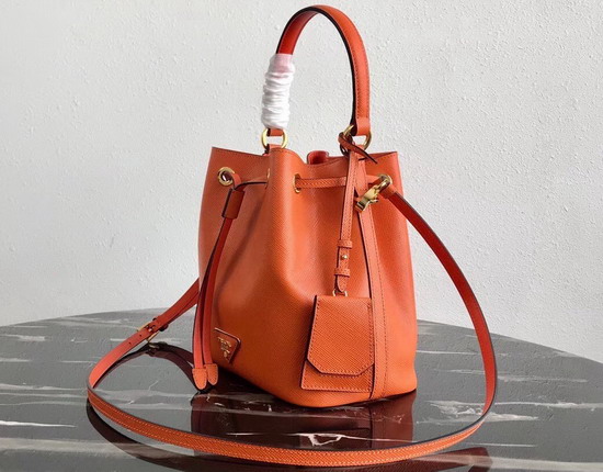 Prada Saffiano Leather Bucket Bag in Orange