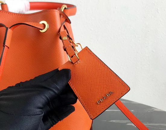 Prada Saffiano Leather Bucket Bag in Orange