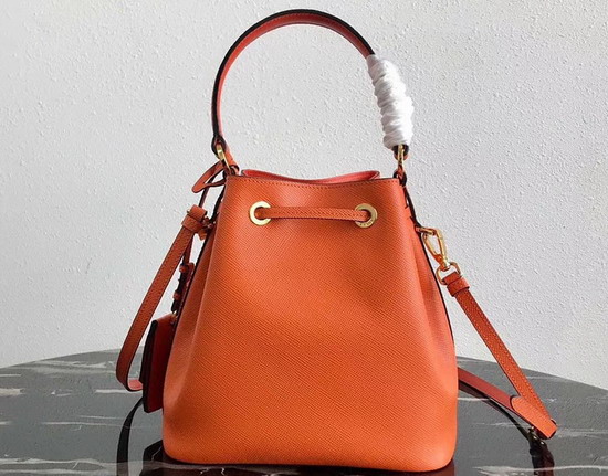 Prada Saffiano Leather Bucket Bag in Orange