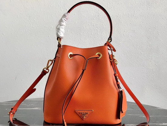 Prada Saffiano Leather Bucket Bag in Orange