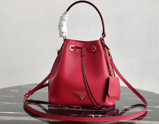 Prada Saffiano Leather Bucket Bag in Red