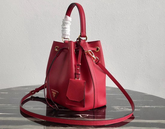 Prada Saffiano Leather Bucket Bag in Red