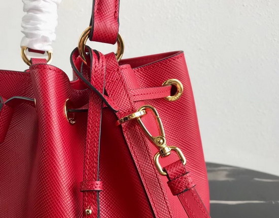 Prada Saffiano Leather Bucket Bag in Red