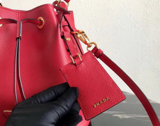 Prada Saffiano Leather Bucket Bag in Red