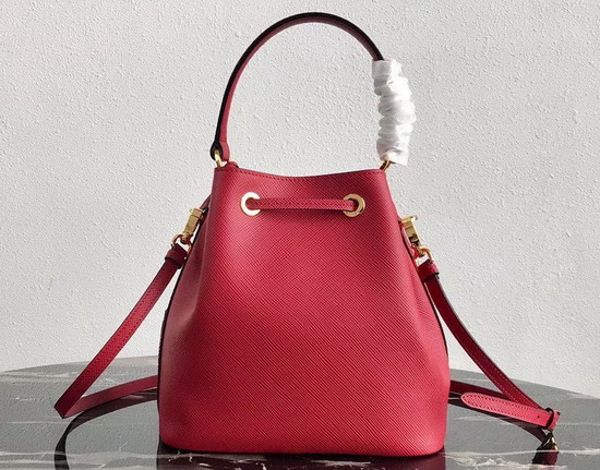 Prada Saffiano Leather Bucket Bag in Red