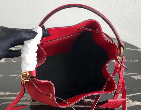 Prada Saffiano Leather Bucket Bag in Red