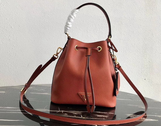 Prada Saffiano Leather Bucket Bag in Rust