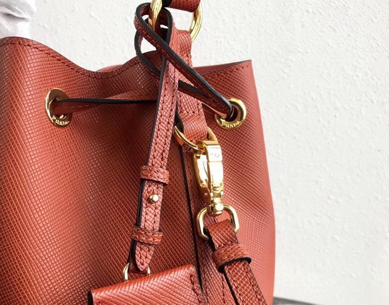 Prada Saffiano Leather Bucket Bag in Rust