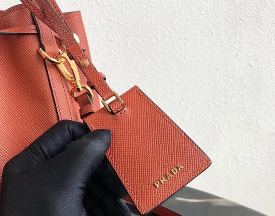 Prada Saffiano Leather Bucket Bag in Rust