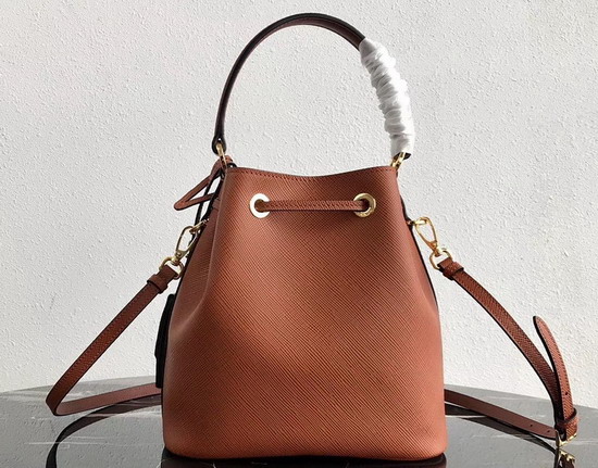 Prada Saffiano Leather Bucket Bag in Rust