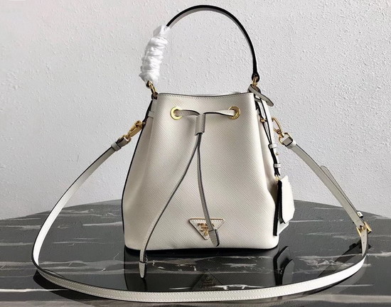 Prada Saffiano Leather Bucket Bag in White