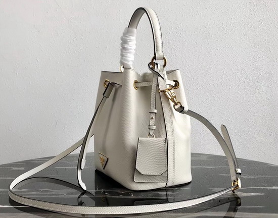 Prada Saffiano Leather Bucket Bag in White