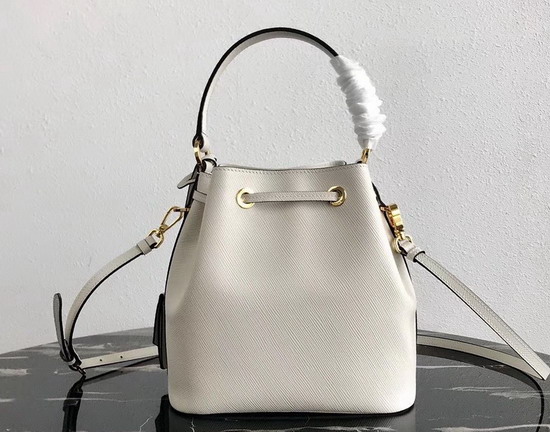 Prada Saffiano Leather Bucket Bag in White