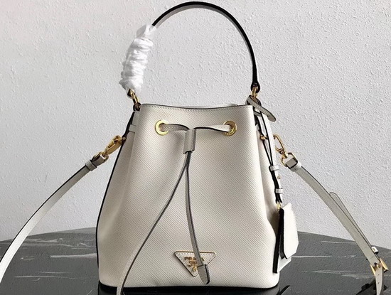 Prada Saffiano Leather Bucket Bag in White