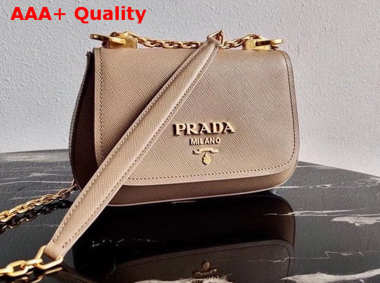 Prada Saffiano Leather Chain Shoulder Bag in Beige Replica