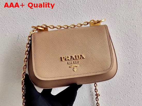 Prada Saffiano Leather Chain Shoulder Bag in Beige Replica