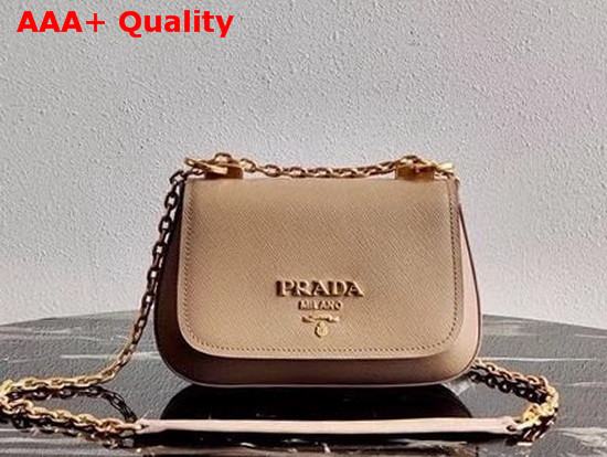 Prada Saffiano Leather Chain Shoulder Bag in Beige Replica