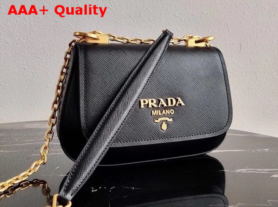 Prada Saffiano Leather Chain Shoulder Bag in Black Replica