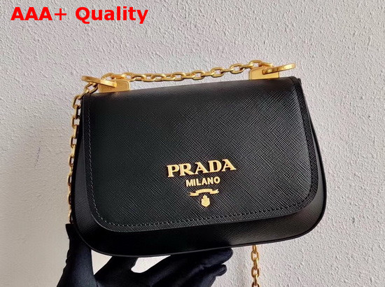 Prada Saffiano Leather Chain Shoulder Bag in Black Replica