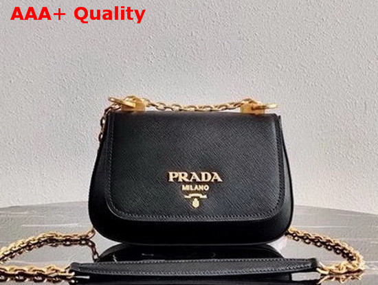 Prada Saffiano Leather Chain Shoulder Bag in Black Replica