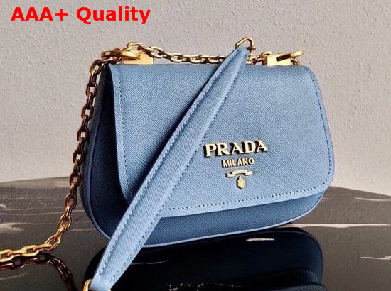 Prada Saffiano Leather Chain Shoulder Bag in Blue Replica