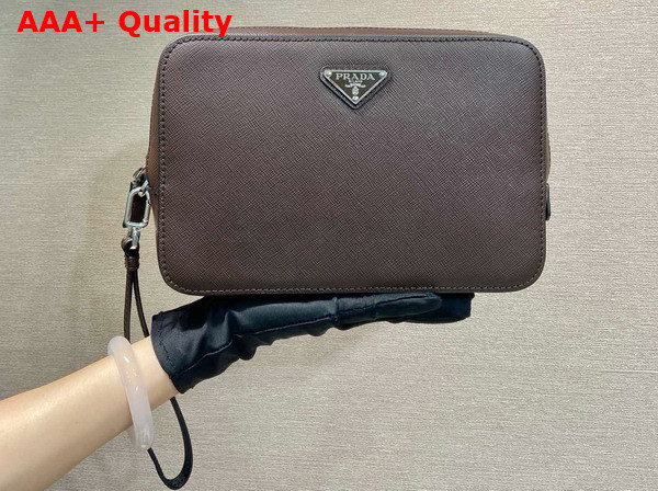 Prada Saffiano Leather Clutch in Coffee 2VF017 Replica