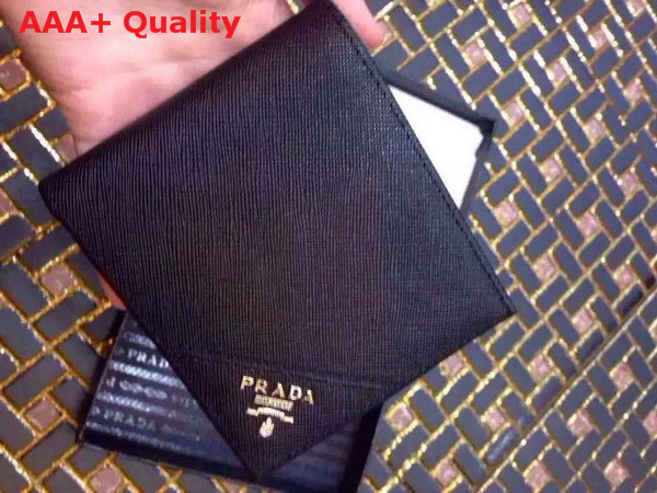 Prada Saffiano Leather Men Wallet Black Metal Logo Replica