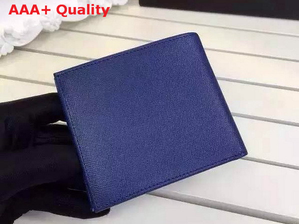 Prada Saffiano Leather Men Wallet Blue Metal Logo Replica