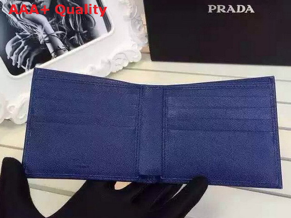 Prada Saffiano Leather Men Wallet Blue Metal Logo Replica