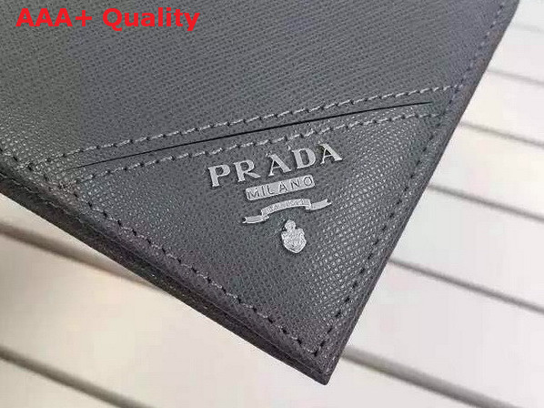 Prada Saffiano Leather Men Wallet Grey Metal Logo Replica