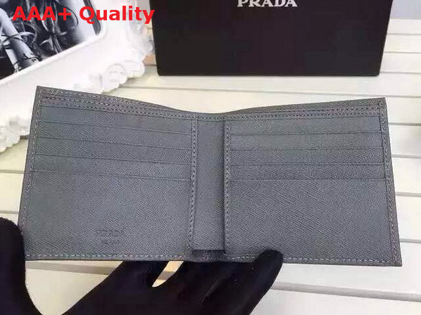 Prada Saffiano Leather Men Wallet Grey Metal Logo Replica