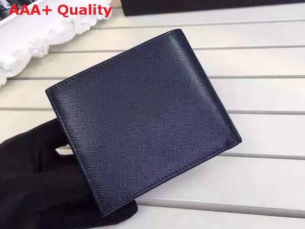 Prada Saffiano Leather Men Wallet Navy Metal Logo Replica