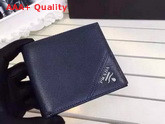 Prada Saffiano Leather Men Wallet Navy Metal Logo Replica